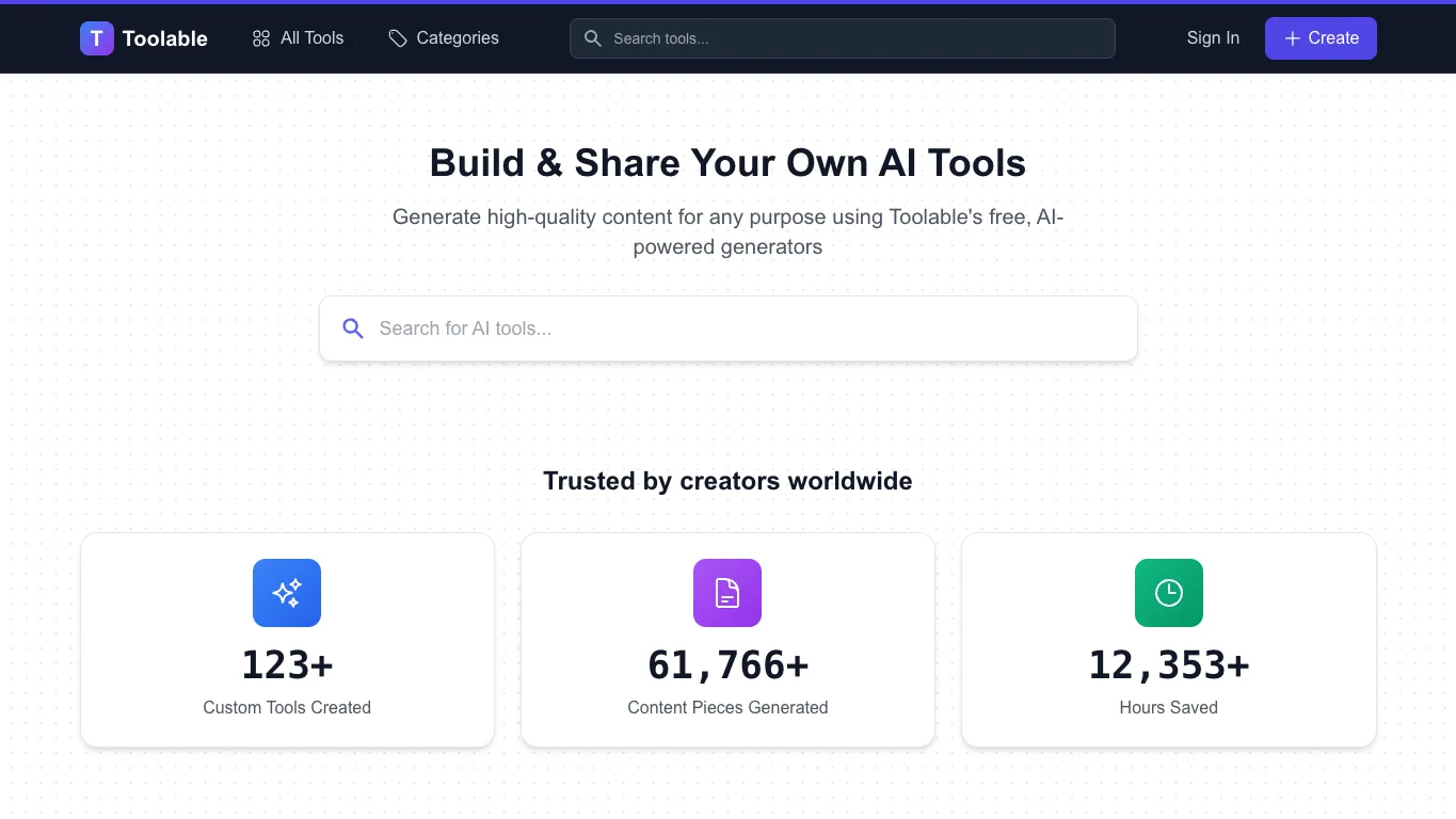 Toolable official homepage screenshot