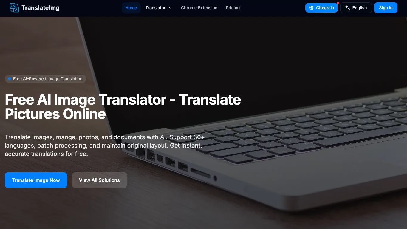 TranslateImg official homepage screenshot