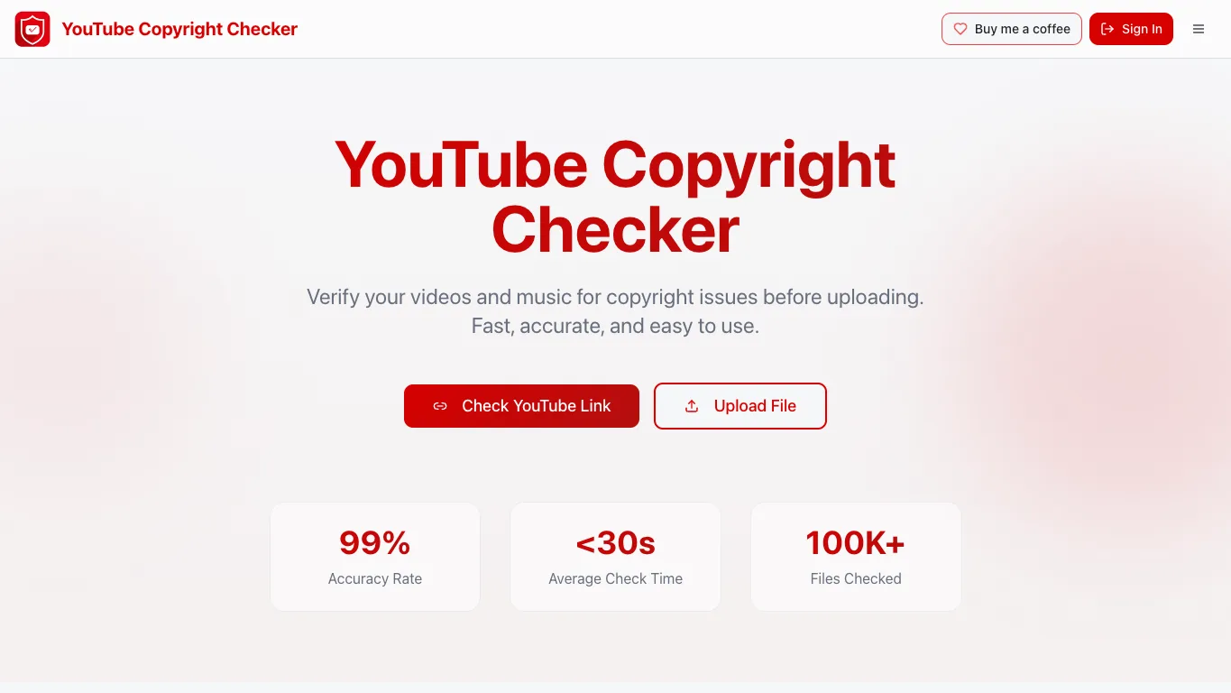 YouTube Copyright Checker official homepage screenshot
