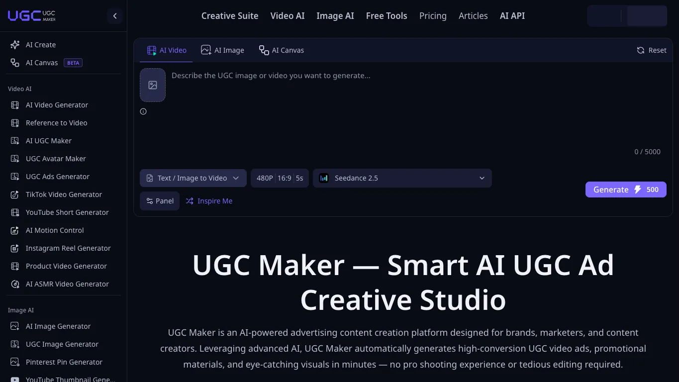 UGC Maker AI official homepage screenshot