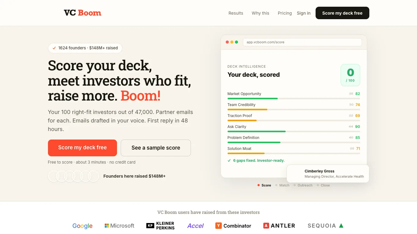 VC Boom official homepage screenshot