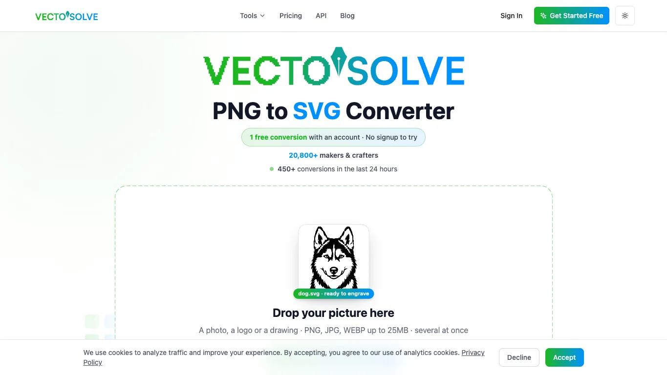 VectoSolve official homepage screenshot