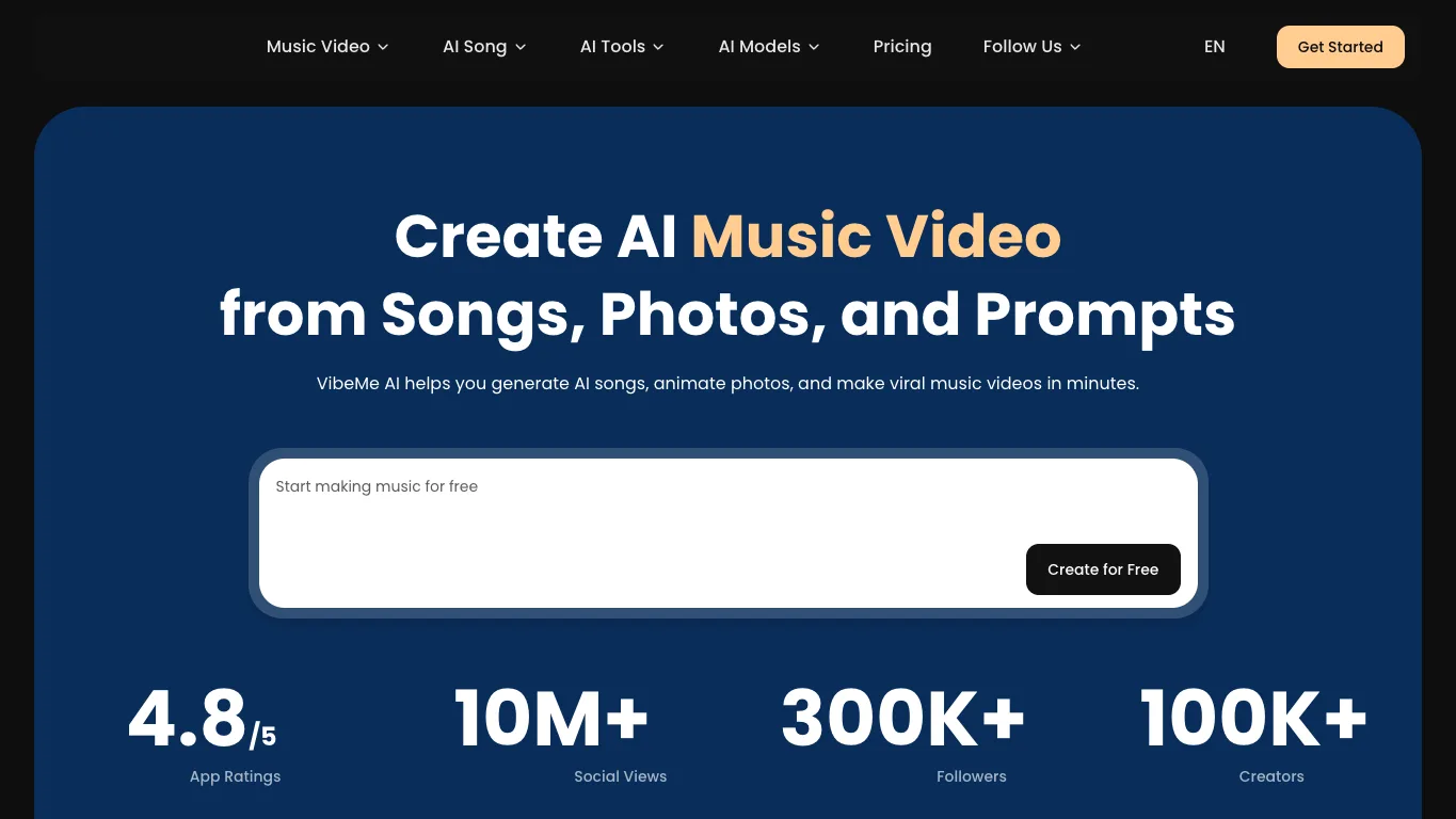 VibeMe AI official homepage screenshot