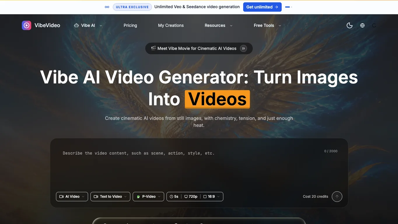 Vibe Video official homepage screenshot