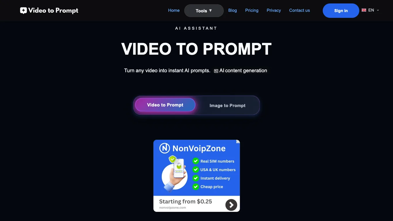 Video to Prompt official homepage screenshot