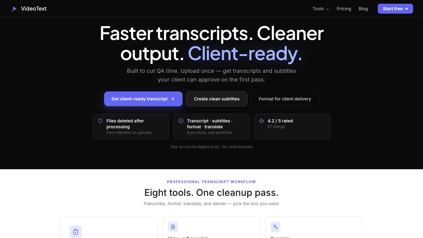 VideoText official homepage screenshot
