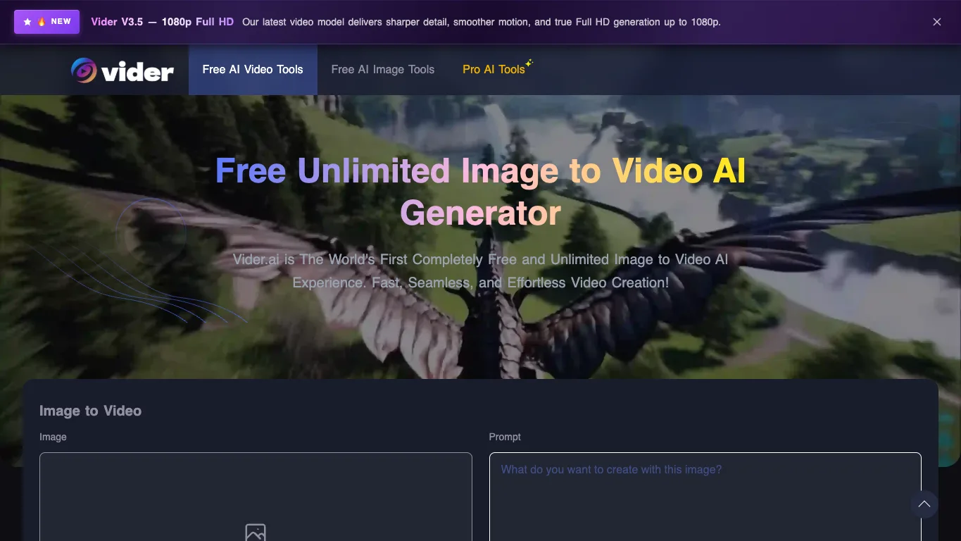 Vider official homepage screenshot