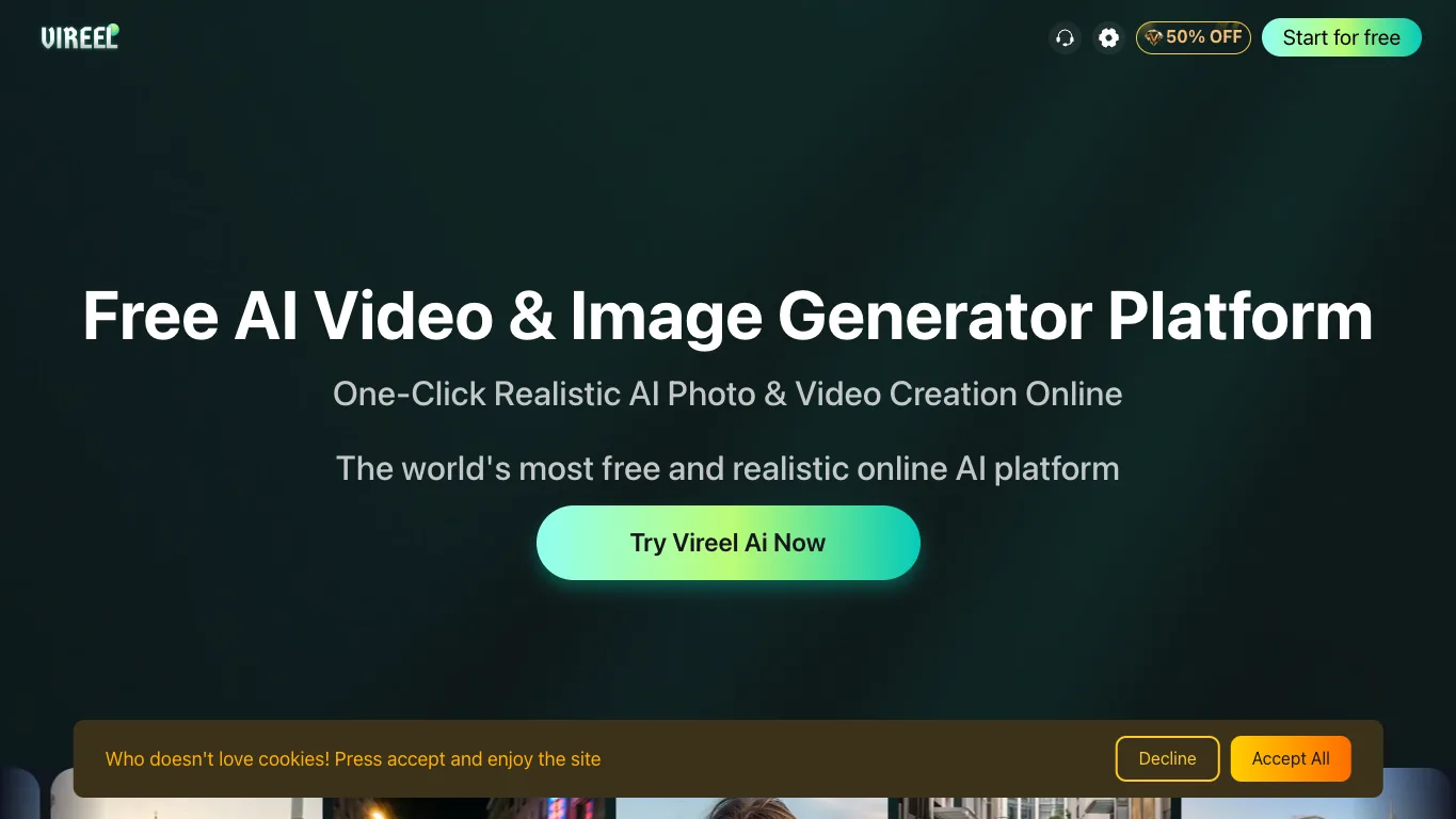Vireel AI official homepage screenshot