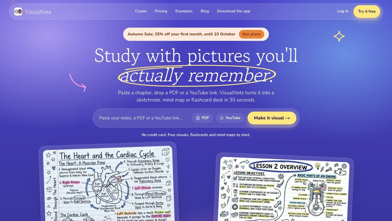 VisualNote AI official homepage screenshot