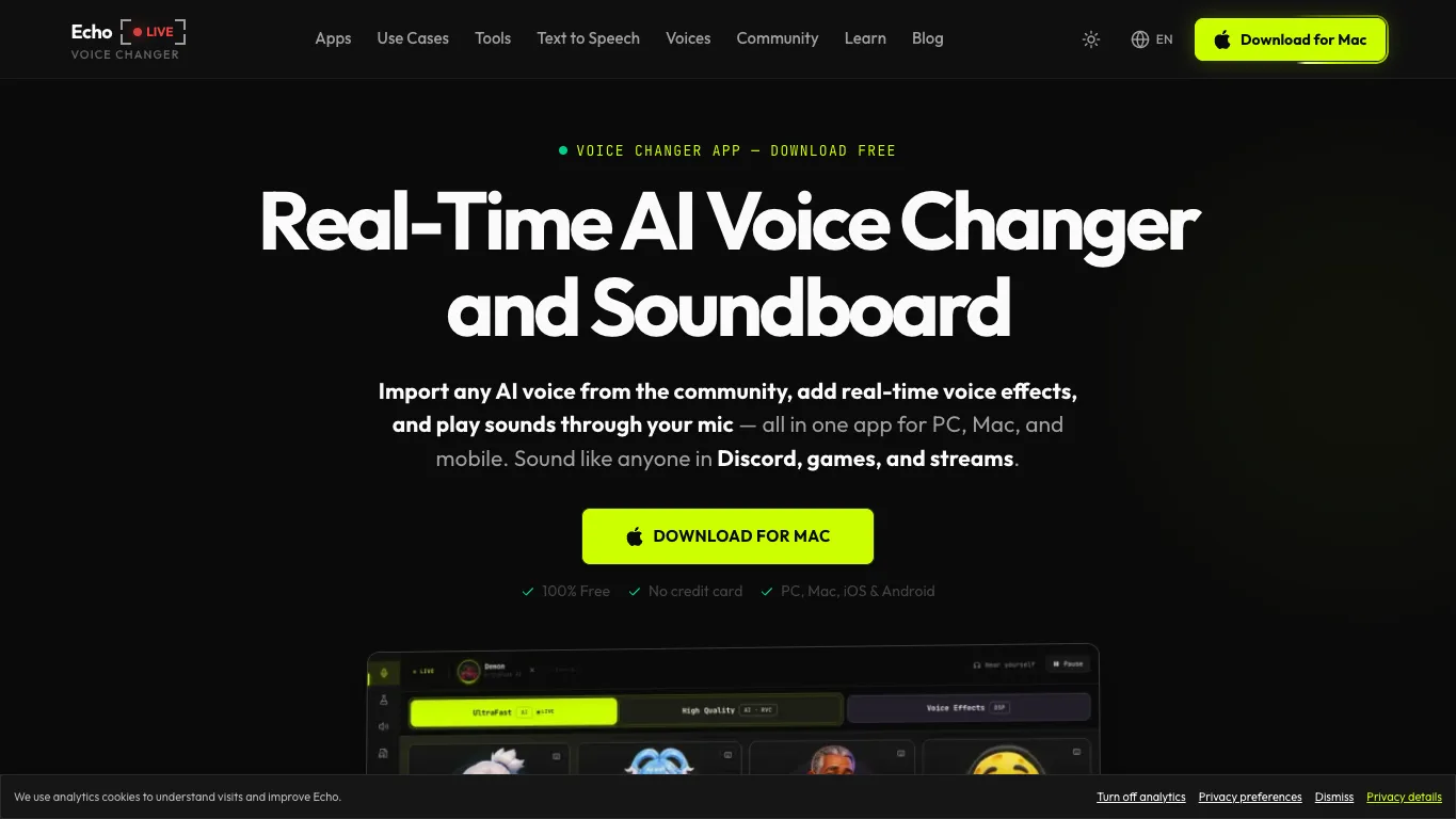 Echo Voice Changer official homepage screenshot