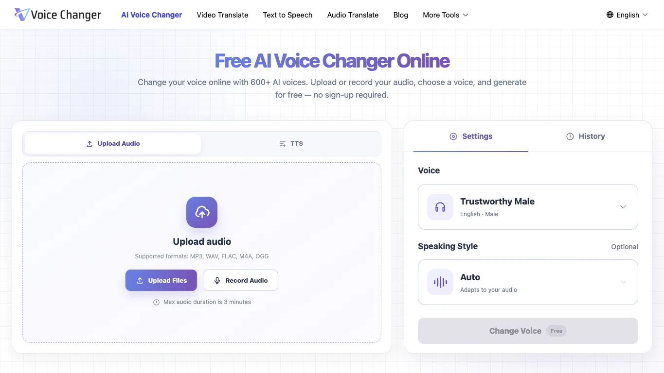 Voicechanger.video official homepage screenshot