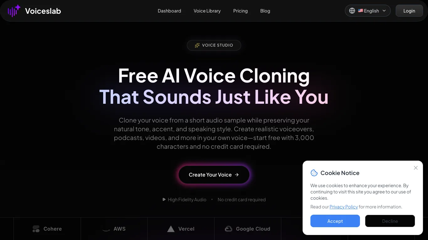 Voiceslab official homepage screenshot