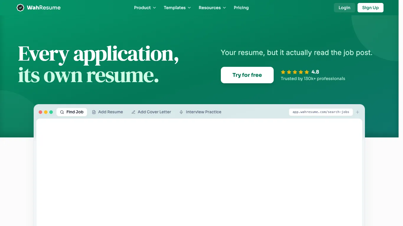 WahResume official homepage screenshot