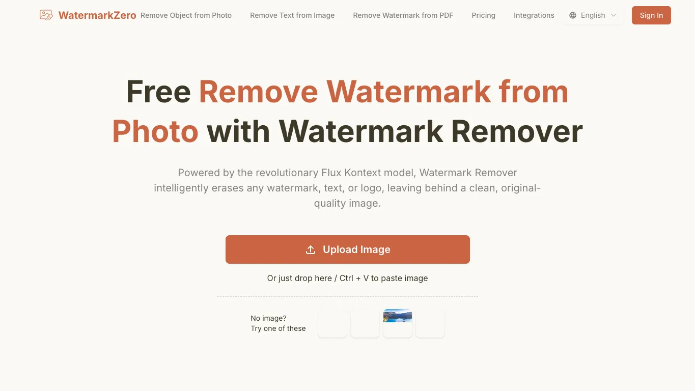 WatermarkZero official homepage screenshot