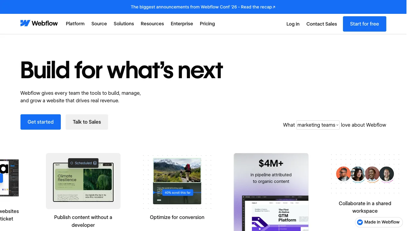Webflow official homepage screenshot