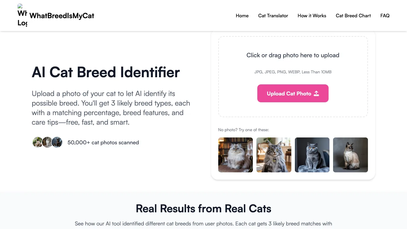 What Breed Is My Cat? official homepage screenshot
