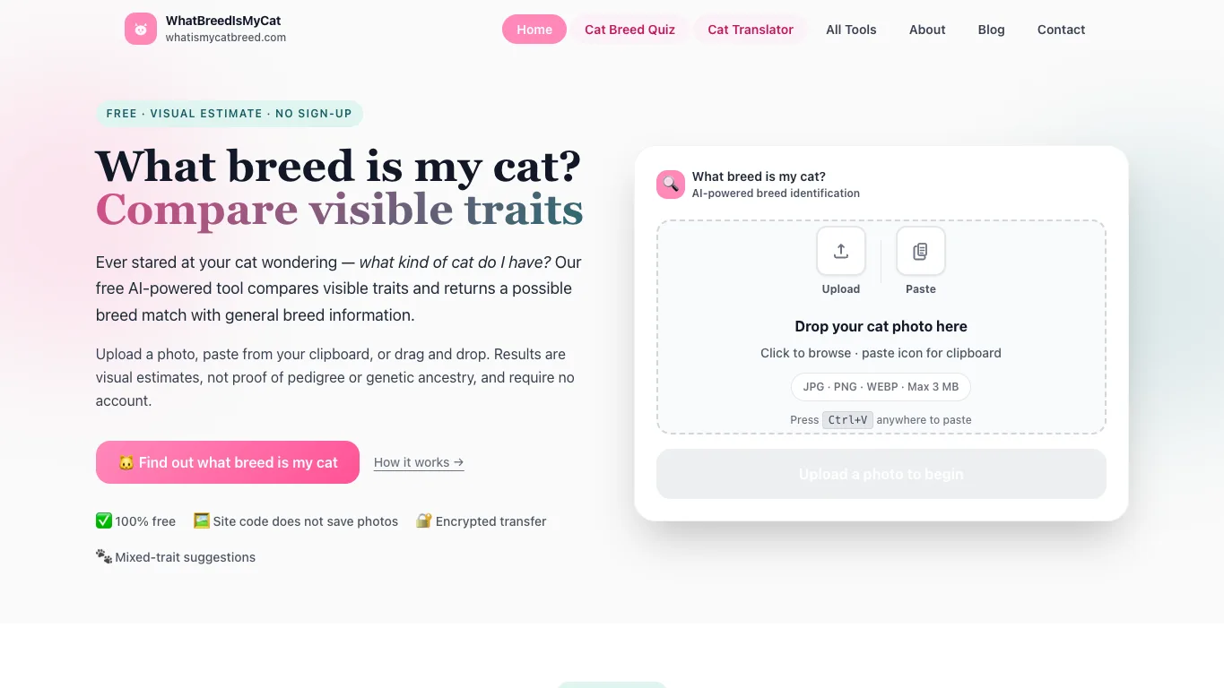 What Is My Cat Breed? official homepage screenshot