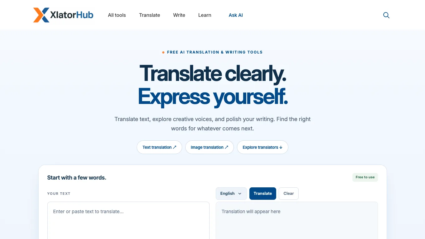 XlatorHub official homepage screenshot