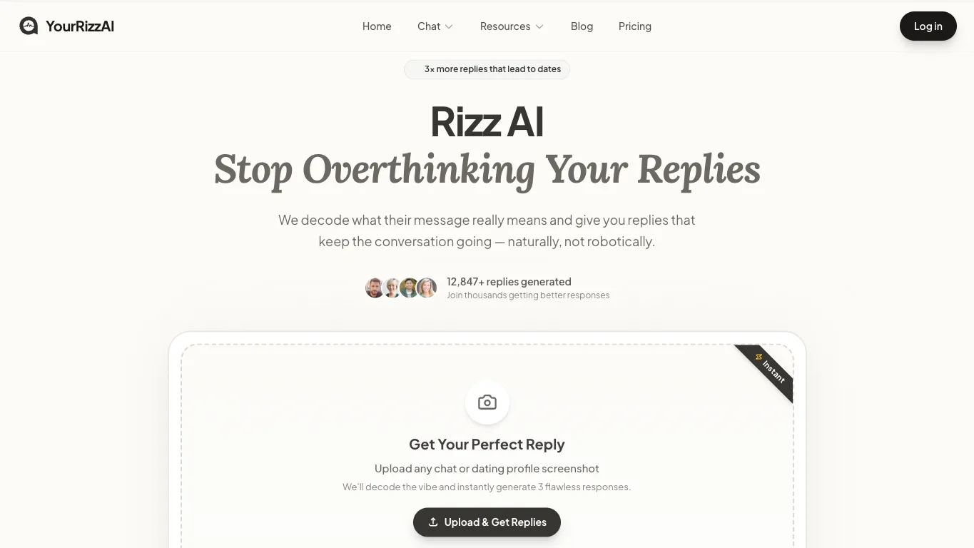 Rizz AI official homepage screenshot