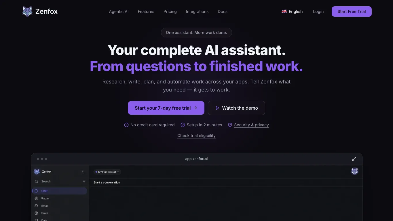 Zenfox official homepage screenshot